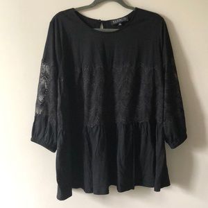 Eloquent lace peplum keyhole black cotton top